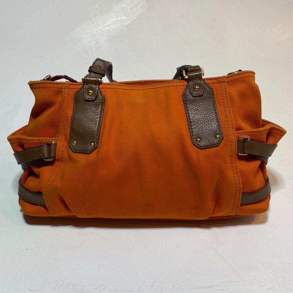 Michael Kors Gansevoort Zip Top Satchel Tangerine Canvas Brown Leather Trim - Picture 5 of 7